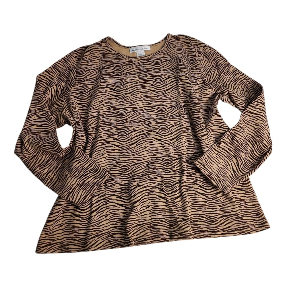 Jones New York Sport Top Womens 1X Brown Cotton Tiger Animal Print Cotton Safari